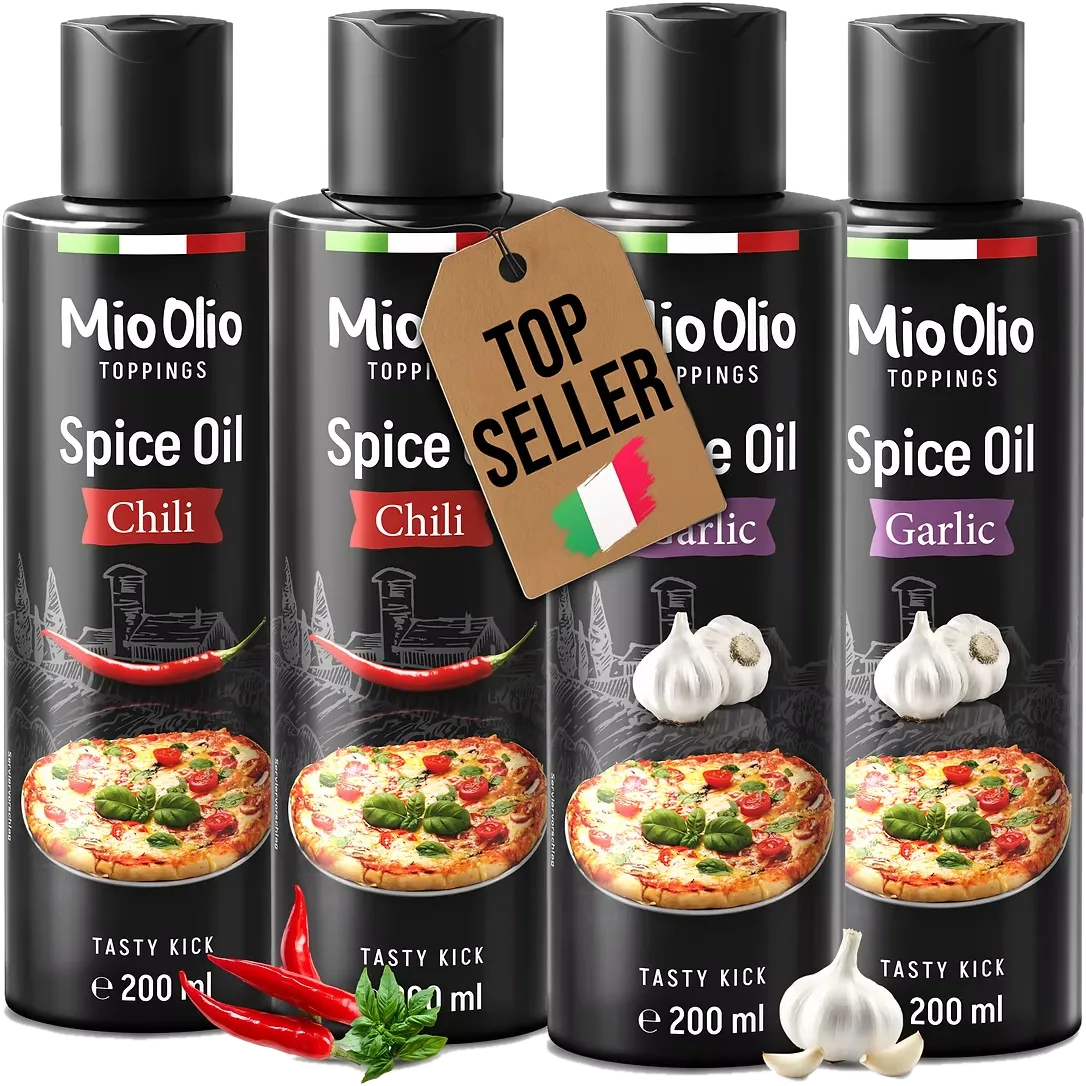 MioOlio Gewürzöl-Set 2 × Knoblauchöl 2 × Chiliöl je 200 ml